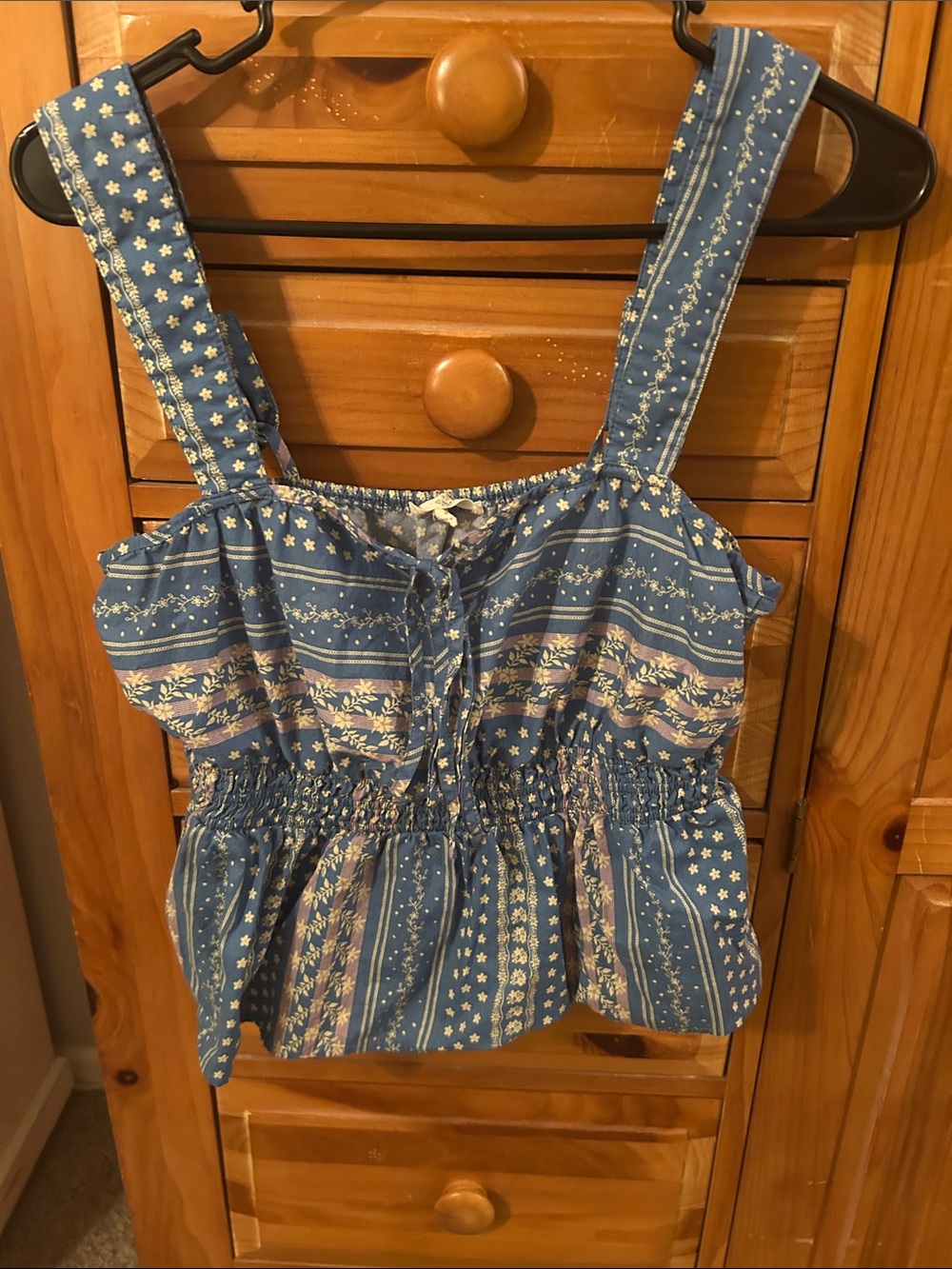 Easel Blue Smocked crop Top
